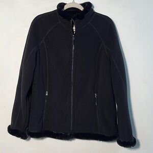 GREEN TEA Soft Fleece Weekend/Office Plush Shearling-Like Zip Black Jacket SZ XL